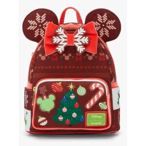 NEW 2025 Loungefly‎ Disney Minnie Mouse Ears Holiday Sweater Christmas Backpack